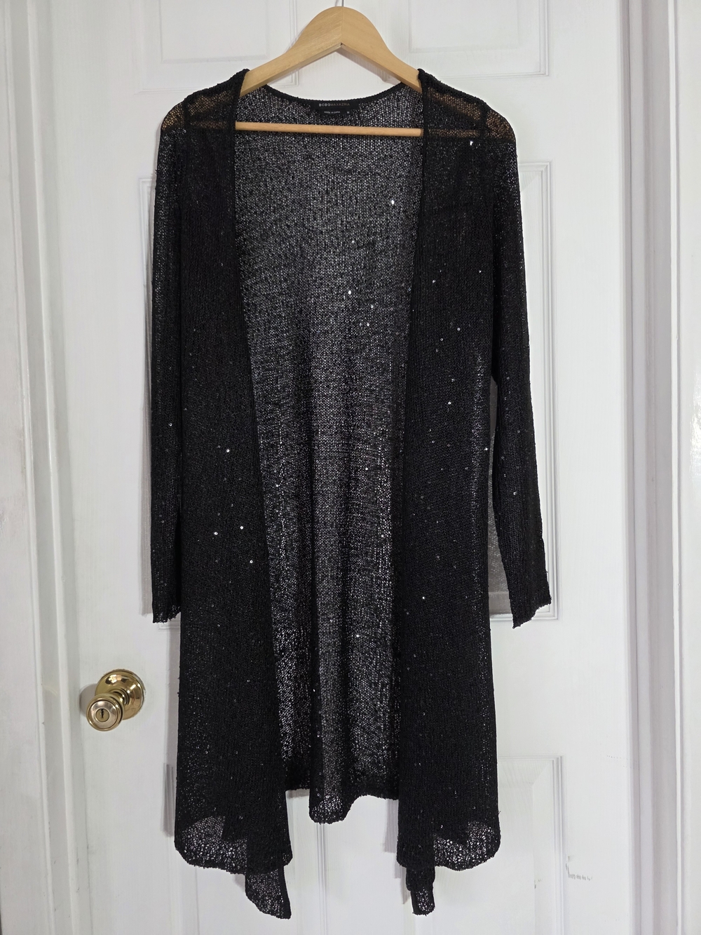 BCBG MaxAzria Black Sheer Sparkle Sequins Open Cardigan Size M